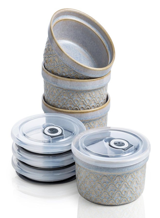 MISSYSSIM Creme Brulee Ramekins with Covers, Ceramic Souffle Ramekin with Lid, Small Baking Dishes, Food Storage Containers Serving Bolws with Lids for Lunch, Dessert, Fruit, Grey Cloud - Image 1